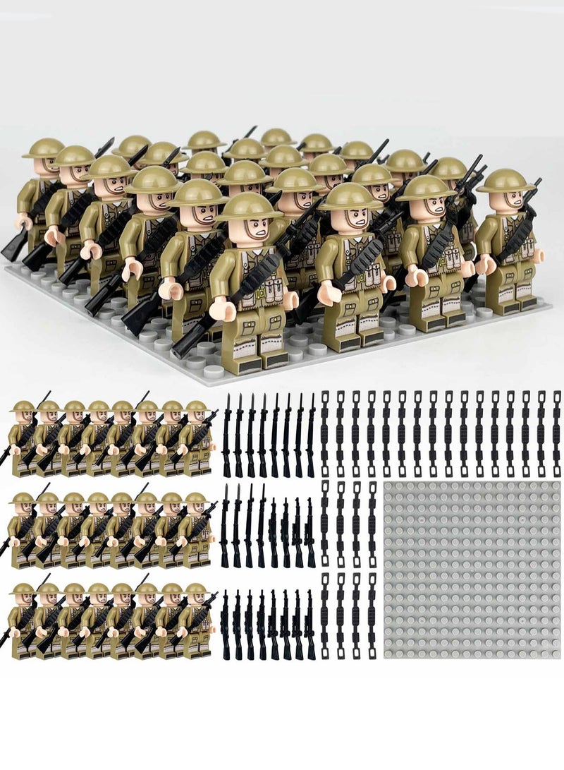 Army Block Toy Set 24 Pieces Small Particle Assembly Toys (Beige Army Square)  - Image 1
