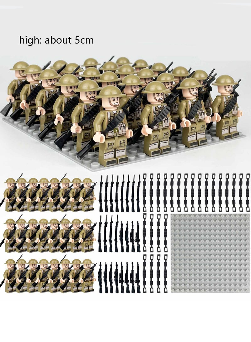 Army Block Toy Set 24 Pieces Small Particle Assembly Toys (Beige Army Square)  - Image 2