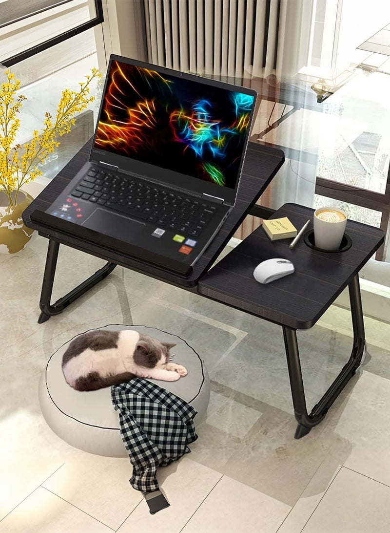 LEOKOR Foldable Laptop Table, Portable Bed Desk for Laptop, Adjustable Laptop Lapdesks with 7 Adjustable Angles, Storage Drawer, Cup Holder - Image 3