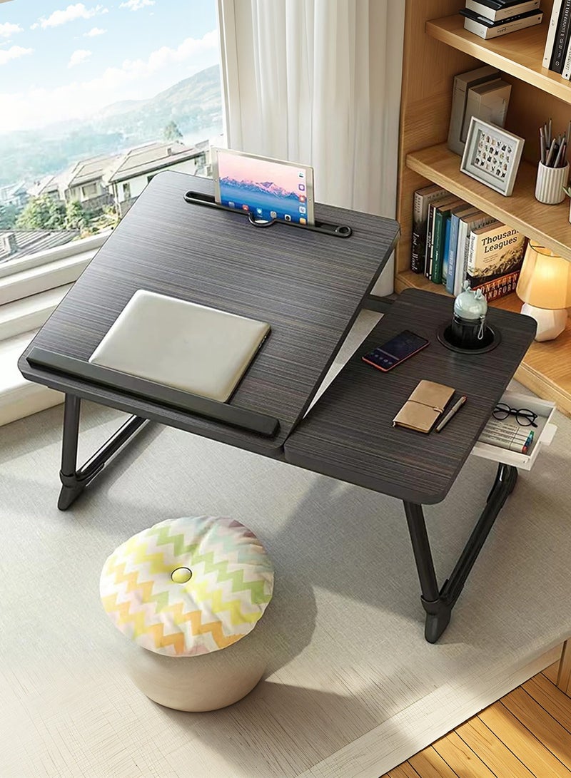 LEOKOR Foldable Laptop Table, Portable Bed Desk for Laptop, Adjustable Laptop Lapdesks with 7 Adjustable Angles, Storage Drawer, Cup Holder - Image 4
