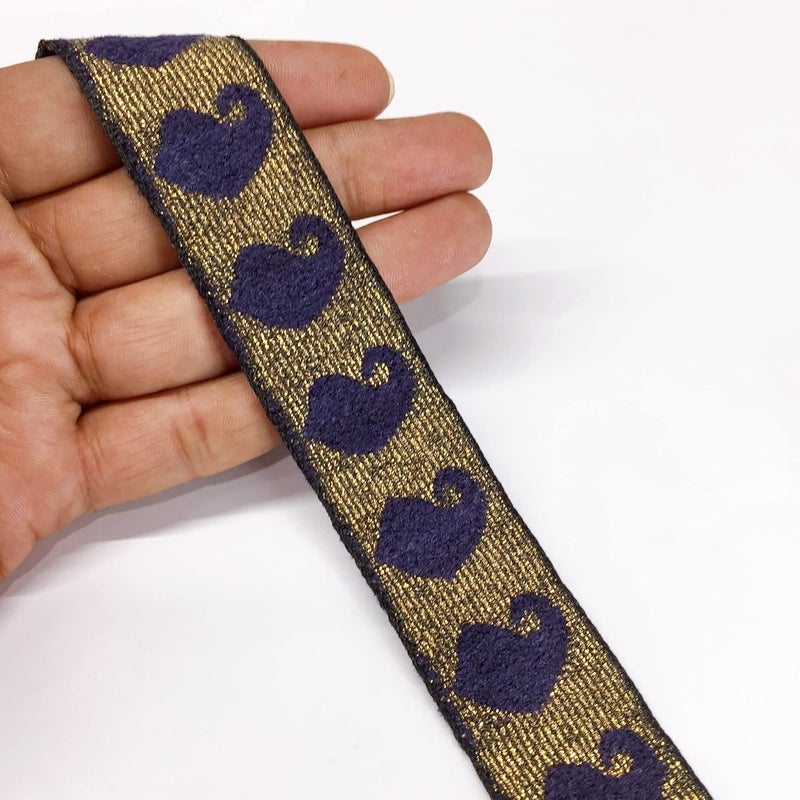 Lami 9 Meter Blue Velvet Design Gota Patti Lace on Golden Jari/Zari Base, Velvet Design Patch, Banarasi Saree Lace Bridal Lehenga Dupatta Suit Anarkali Lace Indian Trim, Art and Craft Material - Image 5