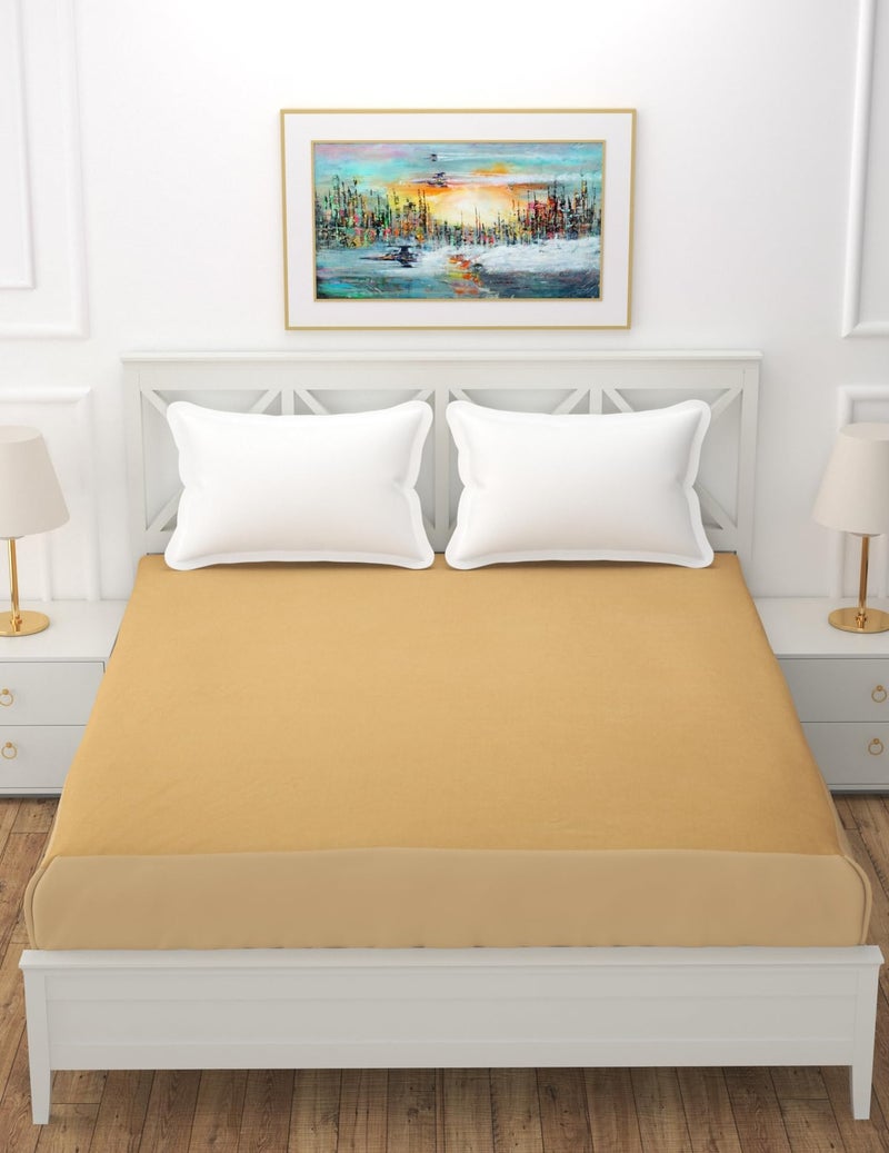 MORADO Water Resistant Terry Cotton Queen/King Size Elastic Fitted Mattress Protector (60x72x12 inches - Fits Up to 12 inches Mattress), Beige - Image 2