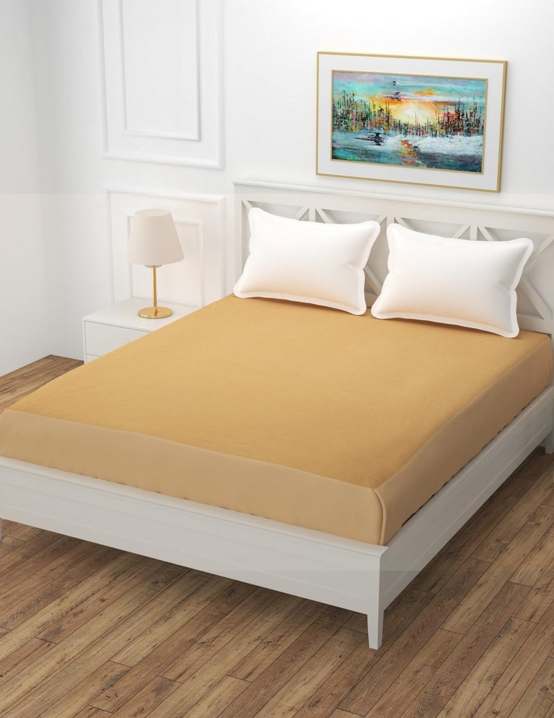 MORADO Water Resistant Terry Cotton Queen/King Size Elastic Fitted Mattress Protector (60x72x12 inches - Fits Up to 12 inches Mattress), Beige - Image 1