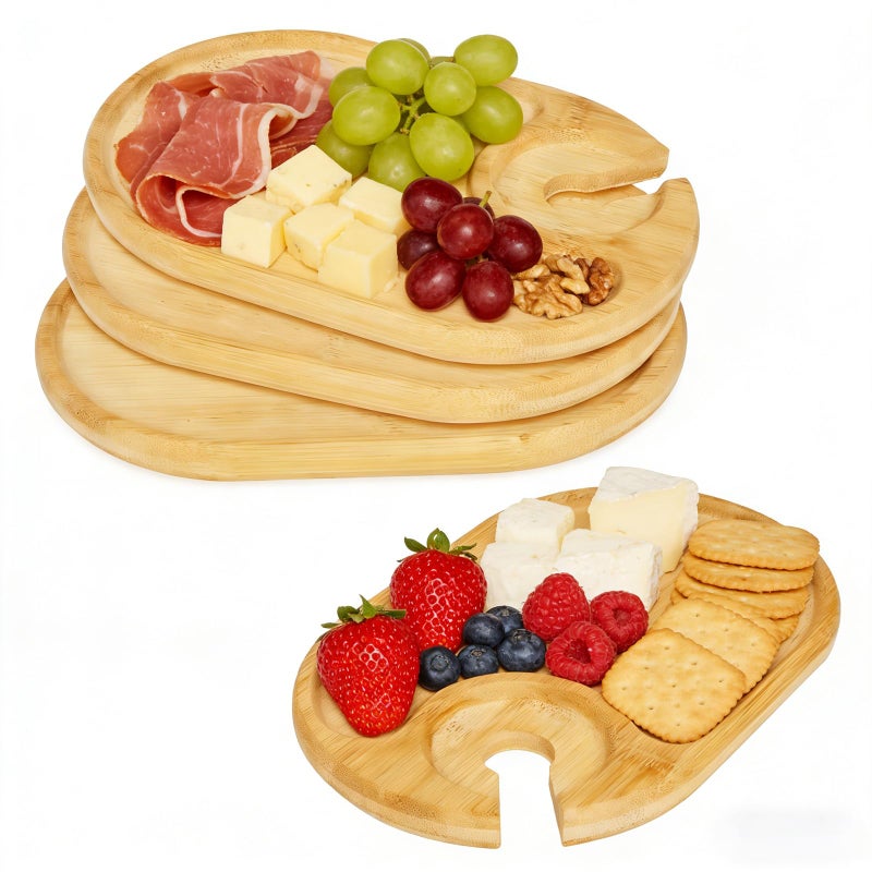 Liyeeeuo 4 PCS Wine Appetizer Platesï¼ŒIndividual Mini Charcuterie Boardsï¼ŒWine Glass Topper Appetizer Platesï¼ŒCocktail Plate with Glass Holderï¼ŒCheese Board with Wine Holder - Image 1