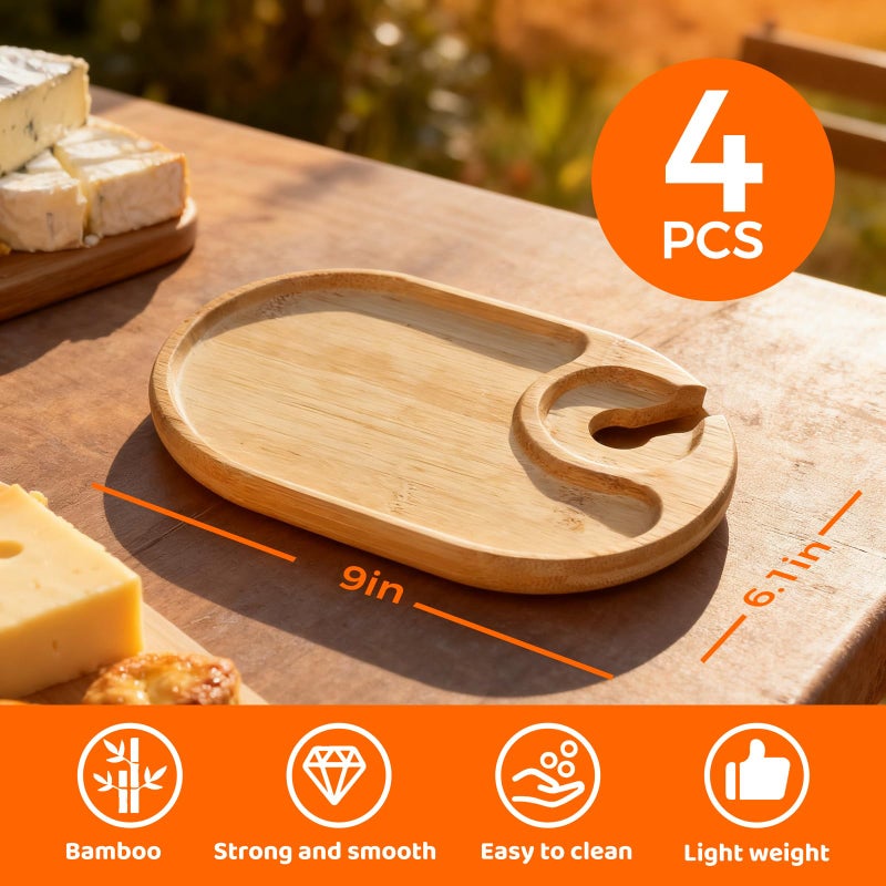 Liyeeeuo 4 PCS Wine Appetizer Platesï¼ŒIndividual Mini Charcuterie Boardsï¼ŒWine Glass Topper Appetizer Platesï¼ŒCocktail Plate with Glass Holderï¼ŒCheese Board with Wine Holder - Image 3