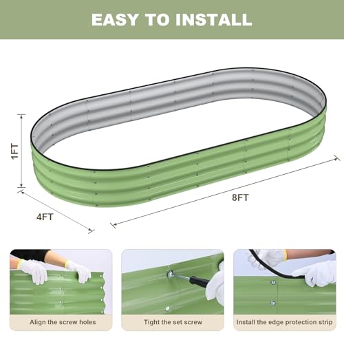 Patiobay Raised Garden Bed, 8x4x1ft Galvanized Outdoor Planter Beds with Safety Edging and Gloves, Oval Metal Planter Box for Gardening Vegetables Flowers Herb-Green - Image 5