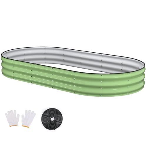 Patiobay Raised Garden Bed, 8x4x1ft Galvanized Outdoor Planter Beds with Safety Edging and Gloves, Oval Metal Planter Box for Gardening Vegetables Flowers Herb-Green - Image 1