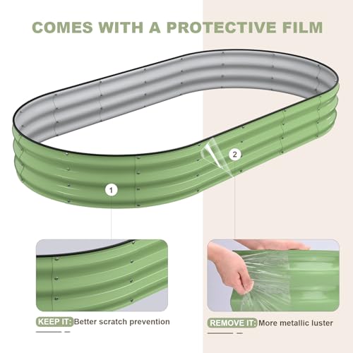 Patiobay Raised Garden Bed, 8x4x1ft Galvanized Outdoor Planter Beds with Safety Edging and Gloves, Oval Metal Planter Box for Gardening Vegetables Flowers Herb-Green - Image 4