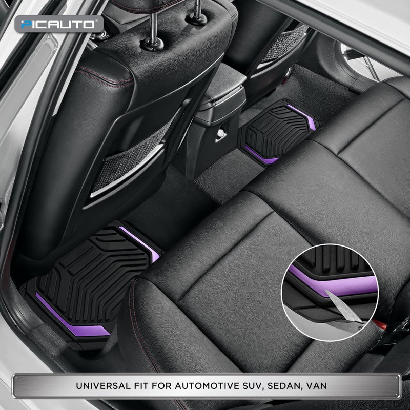 PIC AUTO Heavy Duty Rubber Floor Mats, Purple Aluminum Film Car Mats Set, Front and Rear Car Mats with Anti-Slip Backing, All Weather Protection, Trim-to-Fit for Automotive SUV, Sedan, Van - Image 4