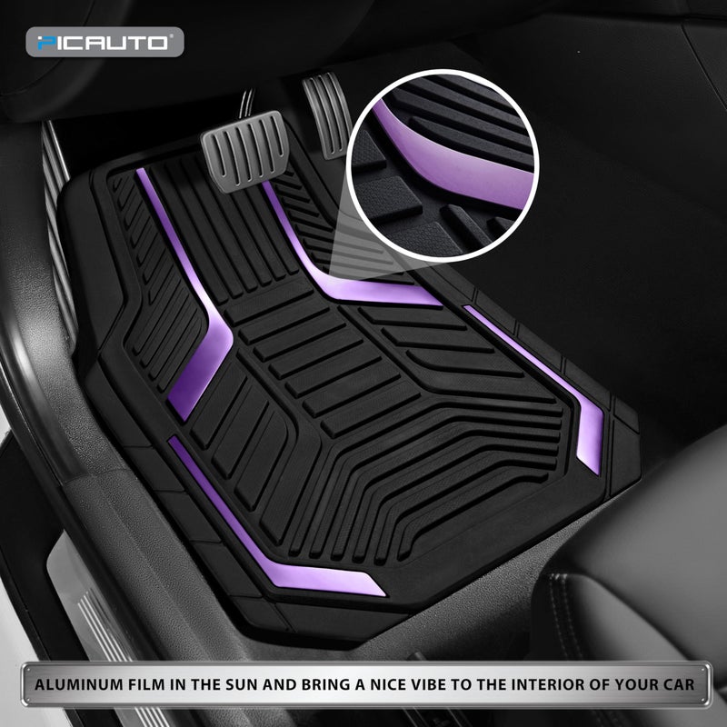 PIC AUTO Heavy Duty Rubber Floor Mats, Purple Aluminum Film Car Mats Set, Front and Rear Car Mats with Anti-Slip Backing, All Weather Protection, Trim-to-Fit for Automotive SUV, Sedan, Van - Image 3