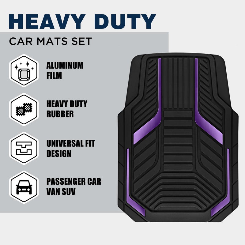 PIC AUTO Heavy Duty Rubber Floor Mats, Purple Aluminum Film Car Mats Set, Front and Rear Car Mats with Anti-Slip Backing, All Weather Protection, Trim-to-Fit for Automotive SUV, Sedan, Van - Image 2