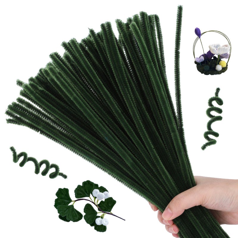 Hssugi Pipe Cleaners, 100PCS Moss Green Pipe Cleaners Craft Supplies, Pipe Cleaners Bulk Fuzzy Sticks for DIY Art and Craft Projects Home Decoration - Image 1