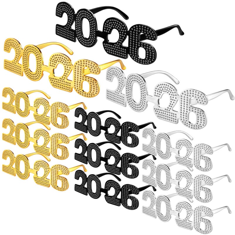 Sherr 12 Pairs 2026 New Year Glasses Frames Glitter 2026 Novelty Glass Eyewear for Adult New Year Holiday Party FavorsClassic - Image 2