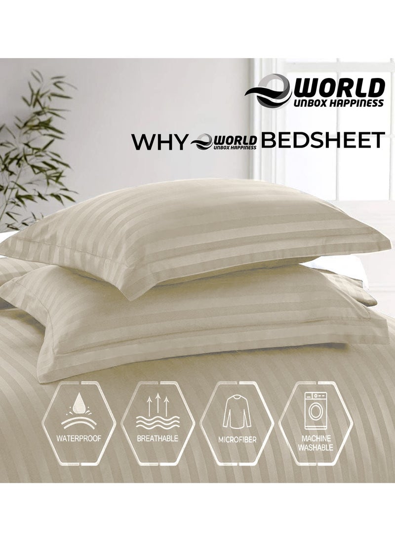 Eworld 4-Piece Luxury King Size Cream Striped Bedding Set Includes 1 Duvet Cover (220x240cm), 1 Fitted Bed Sheet (200x200+30cm), and 2 Pillow Cases (48x74+5cm) for Ultimate Hotel-Inspired Sophistication  - Image 3