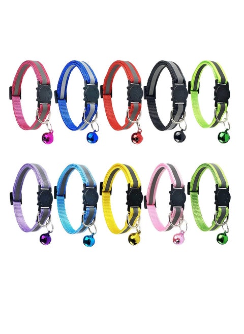 Cat Collars with Bell, Breakaway Cat Collar with Bell, Reflective Cat Collar, Nylon Cat Collar Cat Collars / 10 Pcs Multi-colored