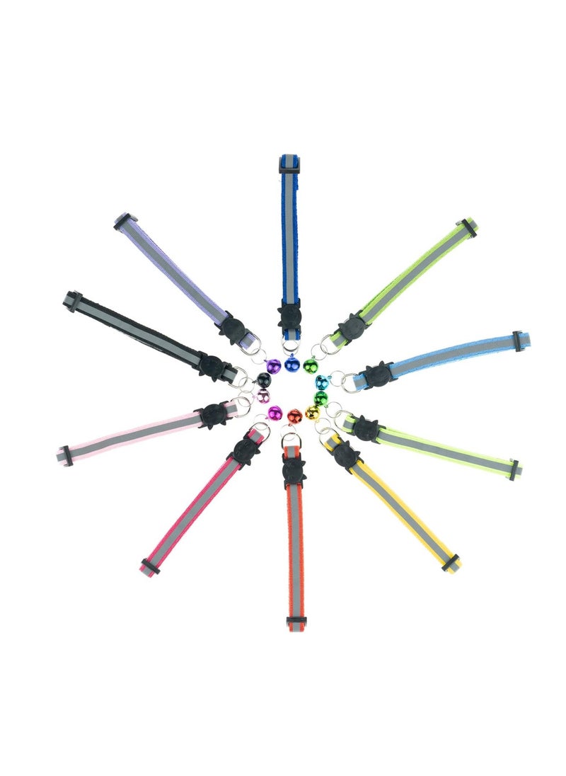 Cat Collars with Bell, Breakaway Cat Collar with Bell, Reflective Cat Collar, Nylon Cat Collar Cat Collars / 10 Pcs Multi-colored