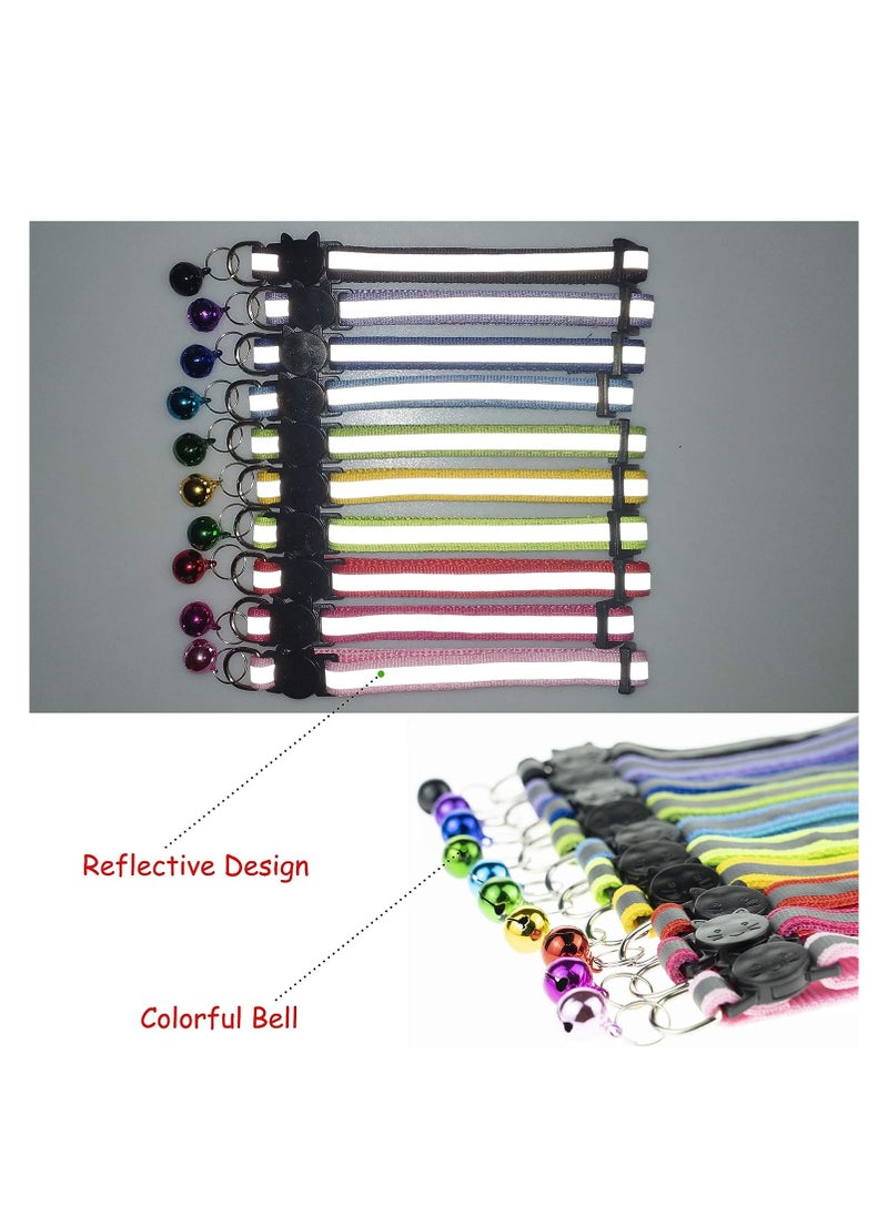 Cat Collars with Bell, Breakaway Cat Collar with Bell, Reflective Cat Collar, Nylon Cat Collar Cat Collars / 10 Pcs Multi-colored