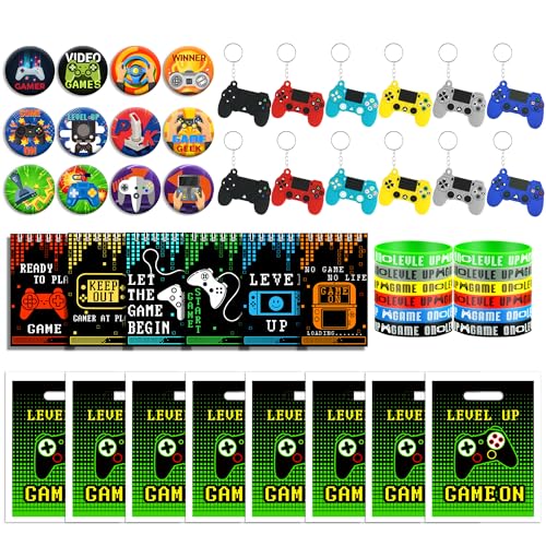 BANBALLON 54 PCS Video Game Party Favors Video Game Theme Notepads Wristbands Keychains For Level Up Party Gamer Birthday Party Classroom Rewards Supplies - Image 1