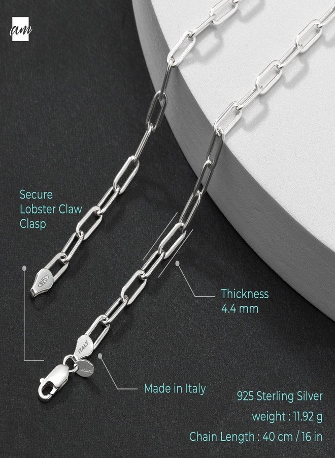 Amberta Women's 925 Sterling Silver Paperclip Chain: 4.4 mm 40 cm/16 inch - Image 5