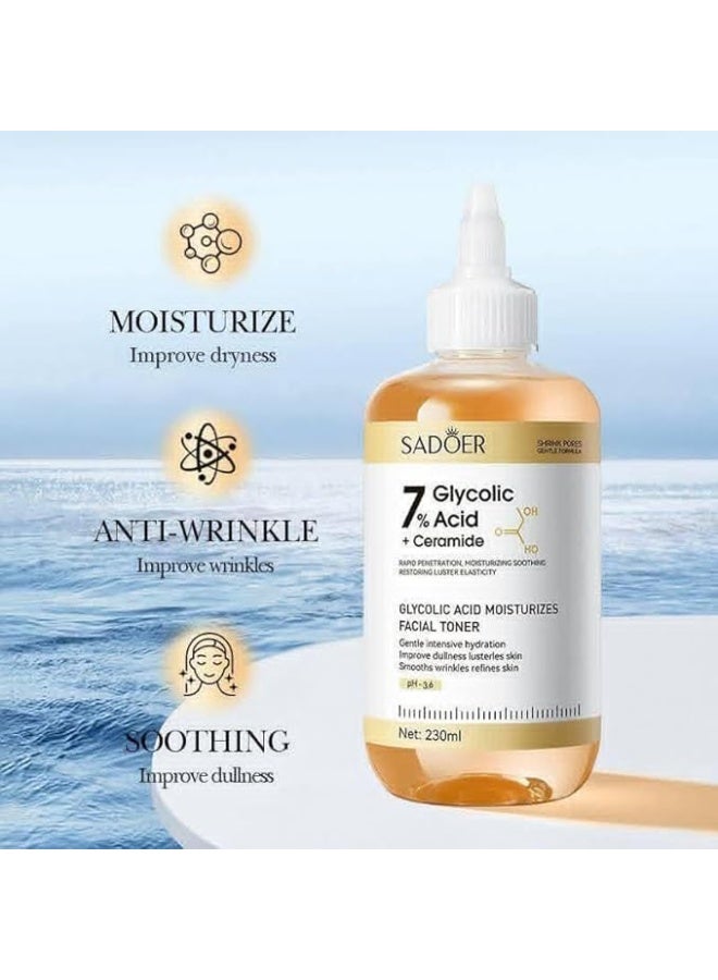 SADOER Glycolic Acid 7% Facial Toner with Ceramides, Moisturizing and Anti-Wrinkle 230ml - Image 2
