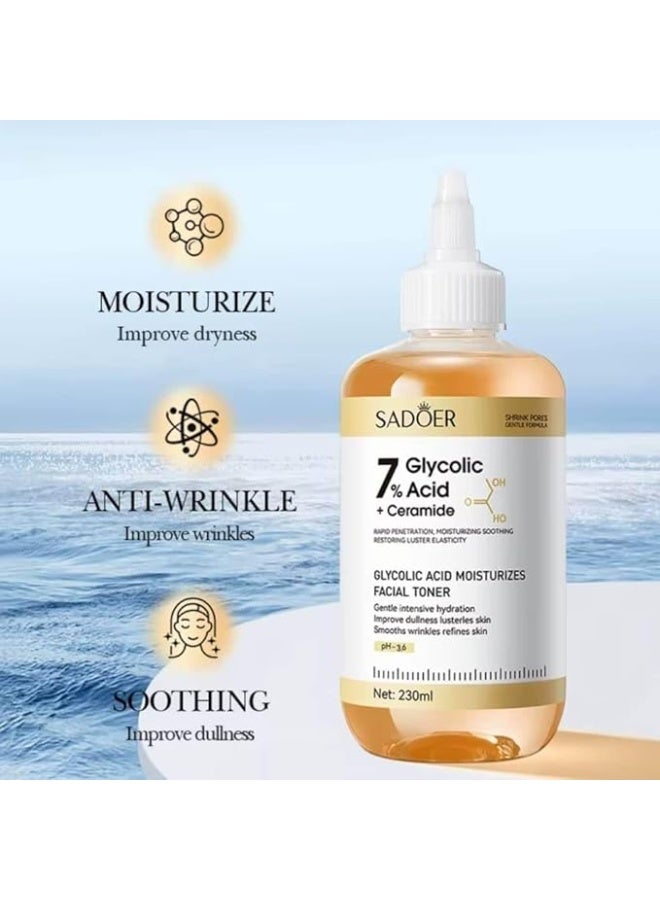SADOER Glycolic Acid 7% Facial Toner with Ceramides, Moisturizing and Anti-Wrinkle 230ml - Image 4