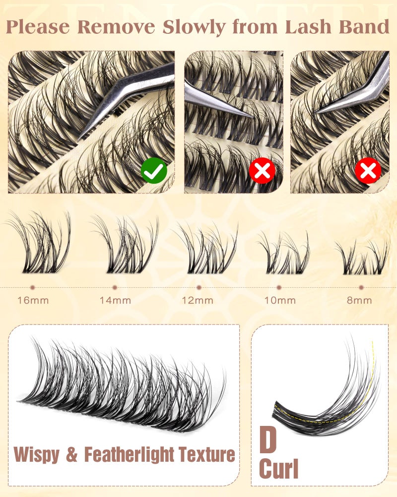 zenotti Natural Lash Clusters Spider Lashes Cluster Breeze Wispy Cluster Eyelash Extensions Venus Individual Lashes with Invisible Clear Band DIY Lash Extension for Lash Beginners 8-16mm D Curly by zenotti - Image 5