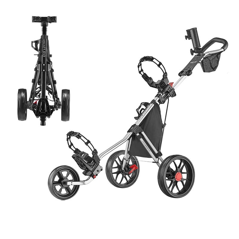 Caddytek CaddyLite 11.5 V3 3 Wheel Golf Push Cart - SuperLite Deluxe, Lightweight, Easy To Fold Caddy Cart Pushcart, Silver, 53.5 x 27 x 45" - Image 1