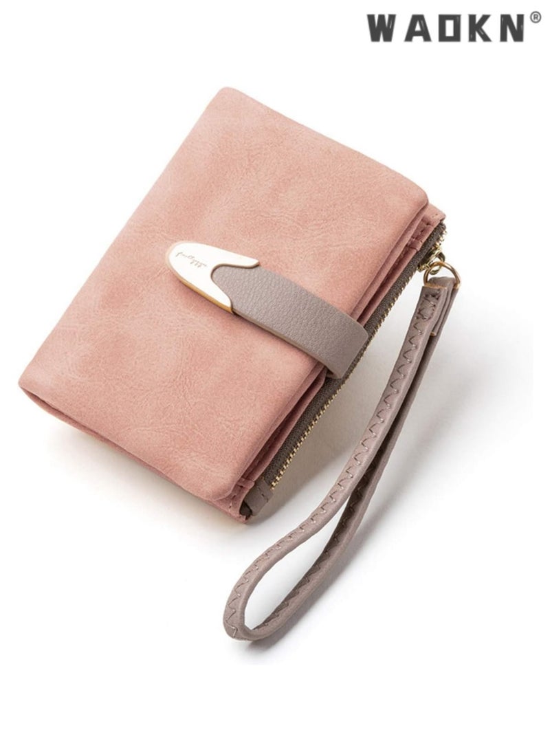 WAOKN Exclusively Crafted for Women: RFID Shielded Small Bifold Wallet, Portable Wristlet Pouch, Zippered Coin Compartment, Chic Pink Version - Image 1