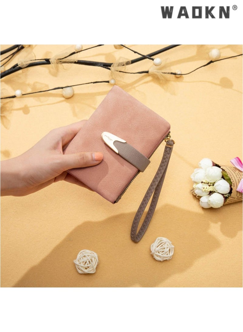 WAOKN Exclusively Crafted for Women: RFID Shielded Small Bifold Wallet, Portable Wristlet Pouch, Zippered Coin Compartment, Chic Pink Version - Image 3
