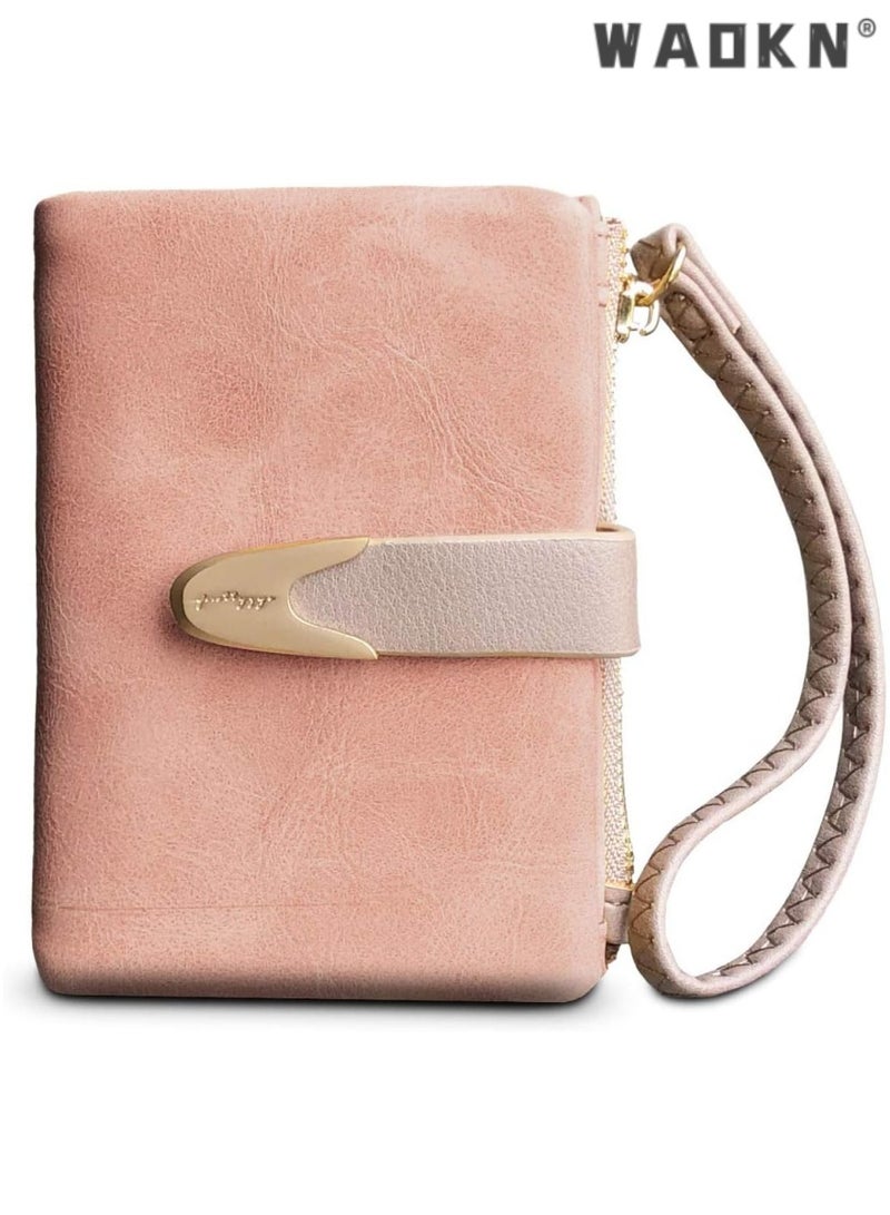 WAOKN Exclusively Crafted for Women: RFID Shielded Small Bifold Wallet, Portable Wristlet Pouch, Zippered Coin Compartment, Chic Pink Version - Image 4