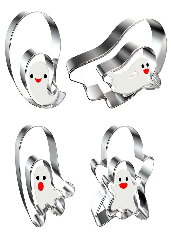 azflyife Ghost Cookie Cutter Set - Large and Small - 8 Pieces Stainless Steel Metal Biscuit Fondant Mold Cookie Cutters Shapes for Baking - Image 1