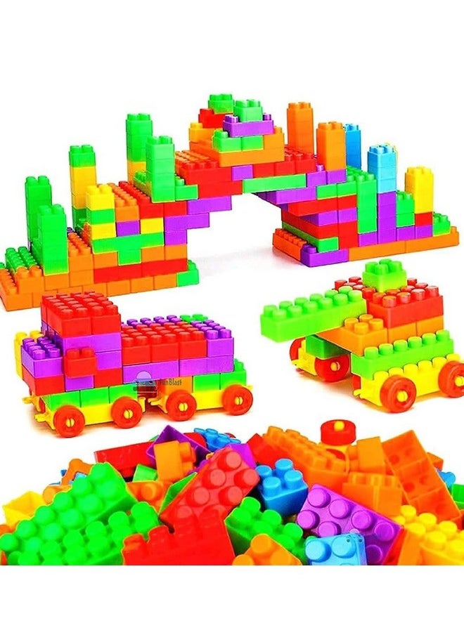 FunBlast FunBlast DIY Plastic Small Size Building Blocks for Kids, 120+ Pcs Building Blocks Toy for Kids Puzzle Games for Kids - DIY Toys for Children Educational - (120+ Blocks with 22 Wheels)  - Image 3