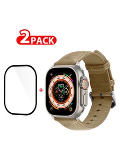 2 Packs For Apple Watch Band 49mm Leather Band Buckle Strap Wristband and 3D Screen Protector