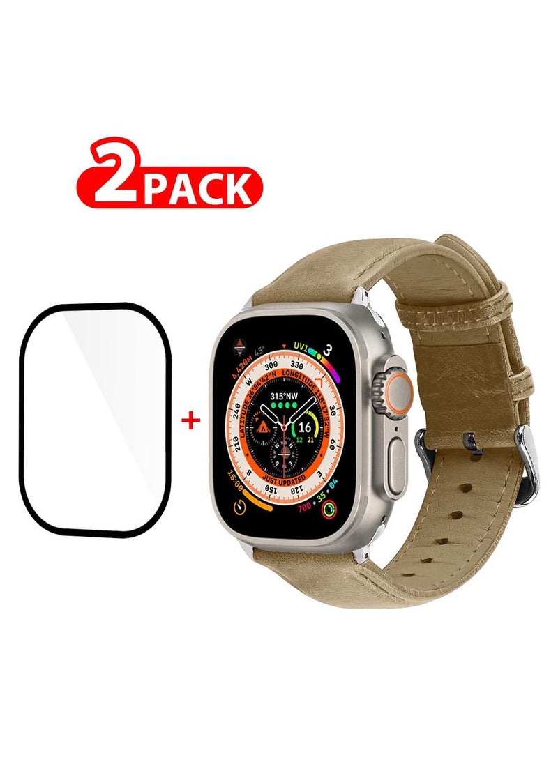 CATANES - 2 Packs For Apple Watch Band 49mm Leather Band Buckle Strap Wristband and 3D Screen Protector - Image 1