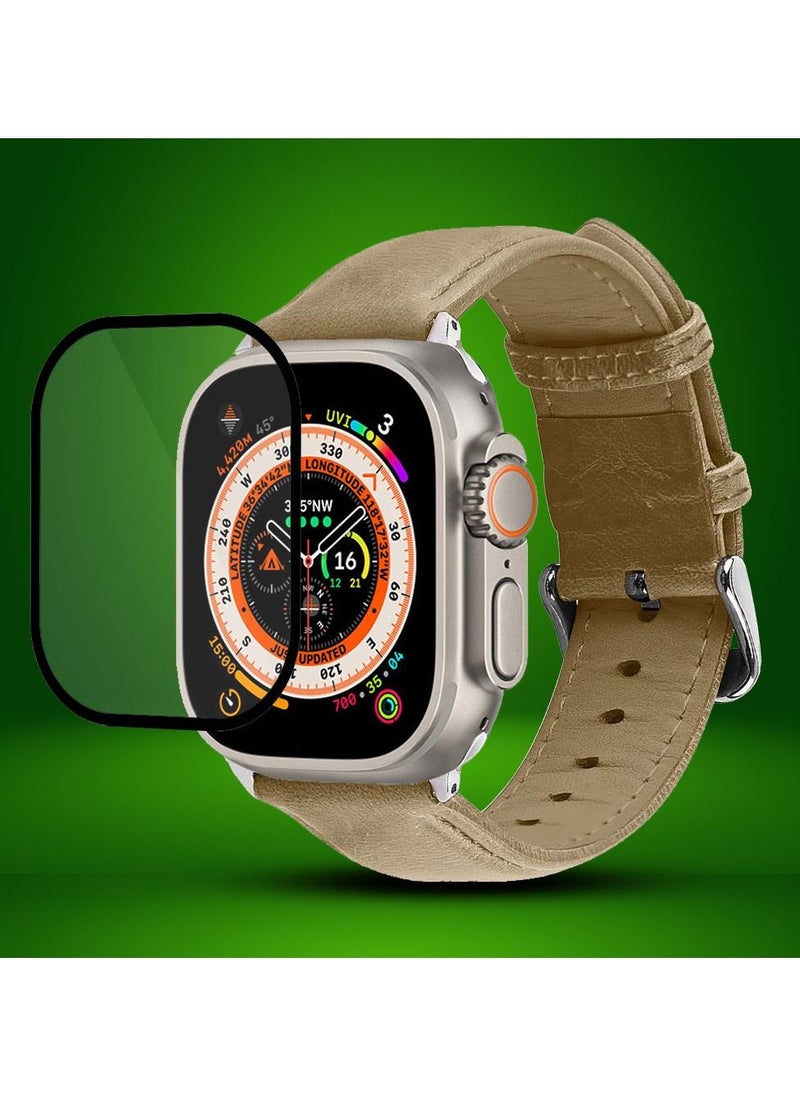 CATANES - 2 Packs For Apple Watch Band 49mm Leather Band Buckle Strap Wristband and 3D Screen Protector - Image 1