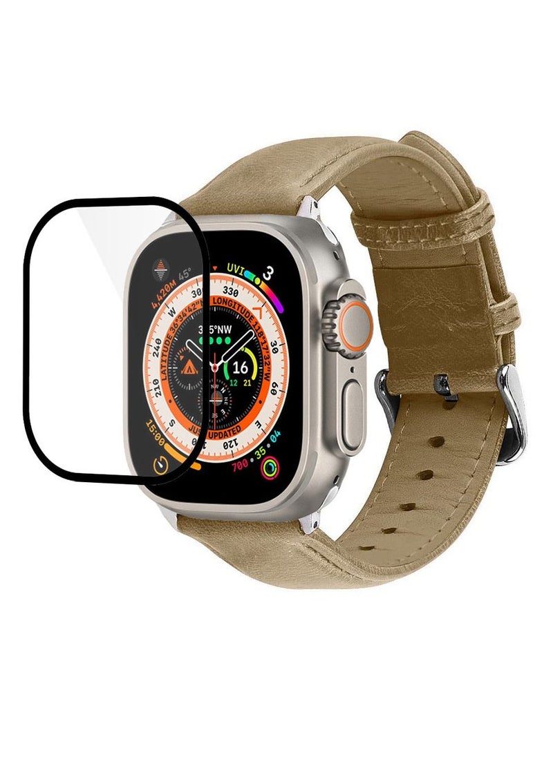 CATANES - 2 Packs For Apple Watch Band 49mm Leather Band Buckle Strap Wristband and 3D Screen Protector - Image 1