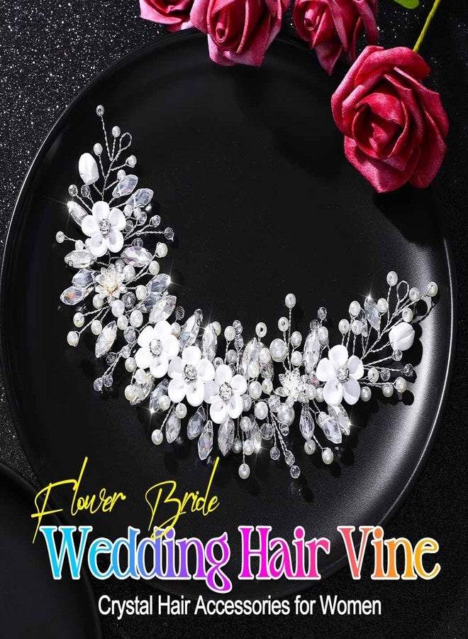 إيز ديلي إيزديلي - تاج شعر للعروس مزين بالزهور، فضي اللون، مرصع بالكريستال، طوق رأس مرصع بأحجار الراين، إكسسوارات شعر من اللؤلؤ للنساء (فضي، مقاس واحد) - Image 2