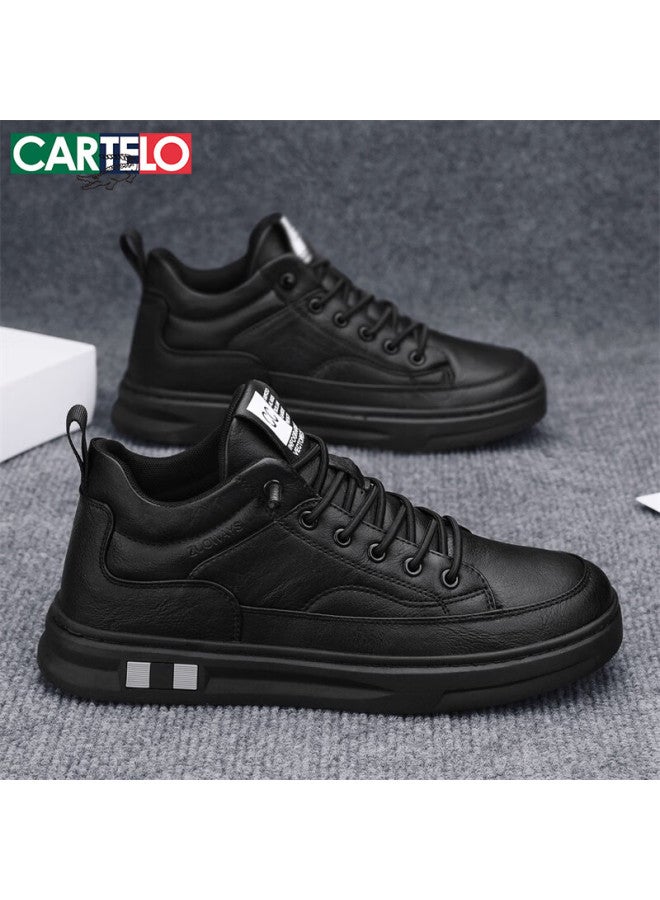 Cartelo Men's Autumn Winter Fashion Casual Leather Slip-on Shoes Comfortable Soft Sole Black Size 42 - Image 1