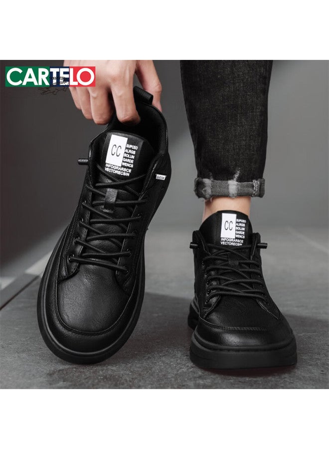 Cartelo Men's Autumn Winter Fashion Casual Leather Slip-on Shoes Comfortable Soft Sole Black Size 42 - Image 3