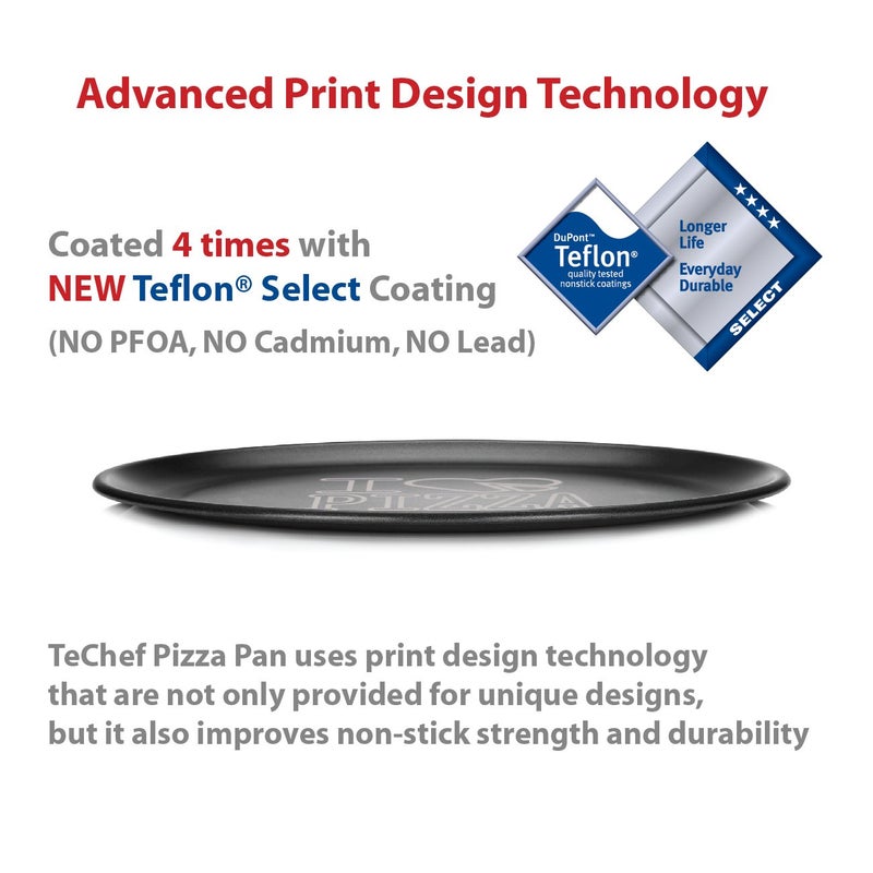 Techef TeChef - 14-inch Pizza Pan with Teflon Select Non-Stick Coating (PFOA Free) / DuPont Print Designs Technology (Pizza - White)  - Image 4