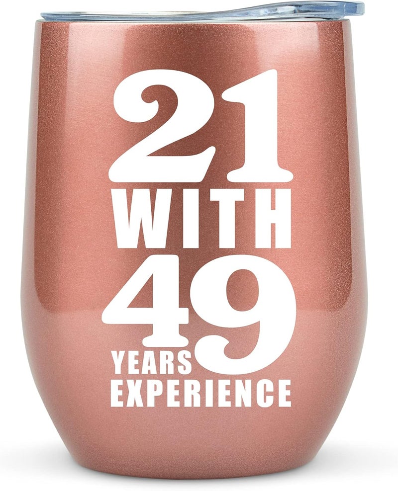 KLUBI 70th Birthday Gifts for Women Funny - 12 Ounce 21 with 49 years Experience Wine Glass 70th Birthday Gift for Her, 70 Year Old Gift for Women, 1954 Birthday Gifts For Turning 70 - Image 1