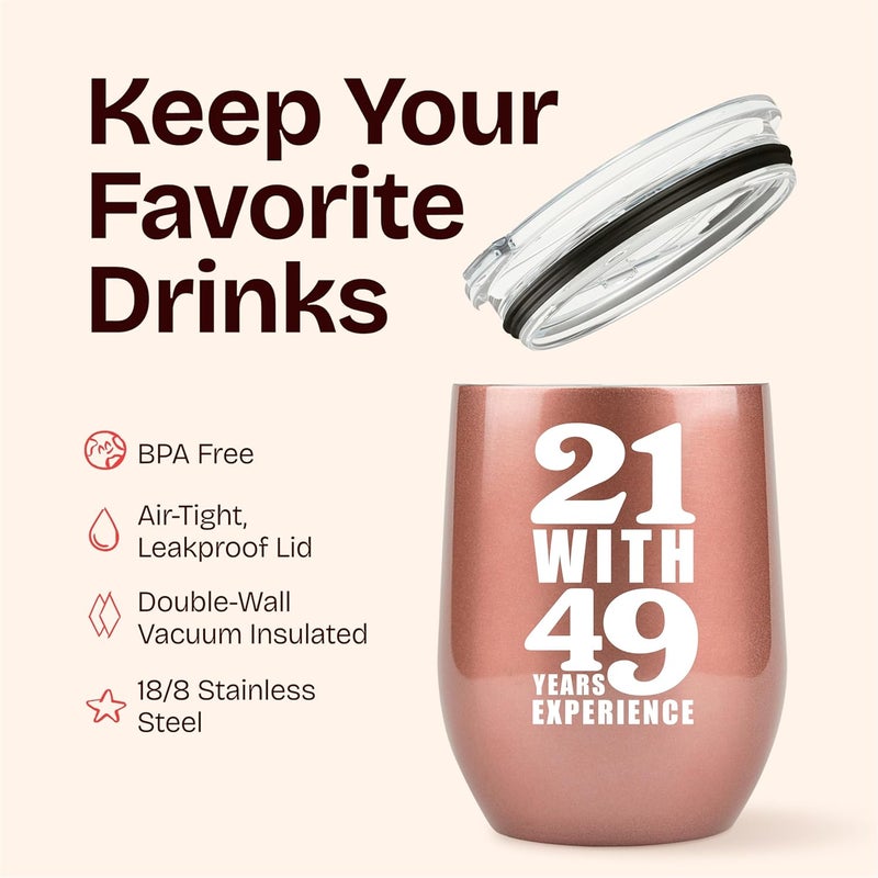 KLUBI 70th Birthday Gifts for Women Funny - 12 Ounce 21 with 49 years Experience Wine Glass 70th Birthday Gift for Her, 70 Year Old Gift for Women, 1954 Birthday Gifts For Turning 70 - Image 5
