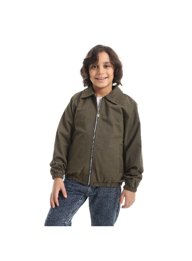 Andora A formal Sleek And Edgy Turned Down Collar Gabardine Winter Jacket _ Olive - Image 1