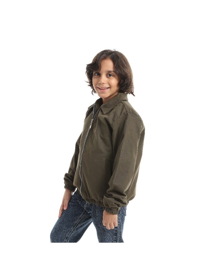 Andora A formal Sleek And Edgy Turned Down Collar Gabardine Winter Jacket _ Olive - Image 4