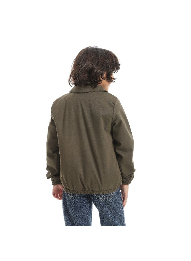 Andora A formal Sleek And Edgy Turned Down Collar Gabardine Winter Jacket _ Olive - Image 2