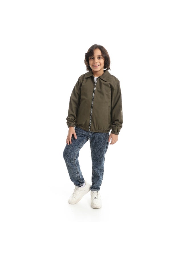 Andora A formal Sleek And Edgy Turned Down Collar Gabardine Winter Jacket _ Olive - Image 5