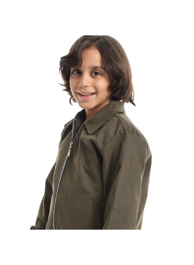 Andora A formal Sleek And Edgy Turned Down Collar Gabardine Winter Jacket _ Olive - Image 3