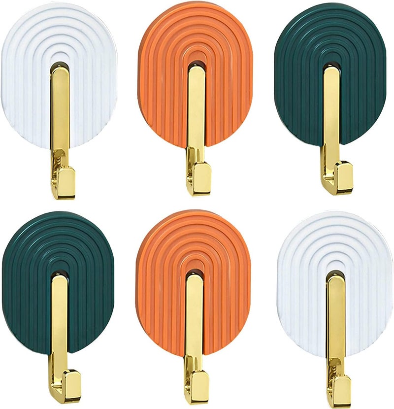 Luckam Self Adhesive Hooks, Colored Plastic Sticky Hooks, for Hanging Towel Coat Robe Keys, Wall Hanger Waterproof, 6 Pcs - Image 1