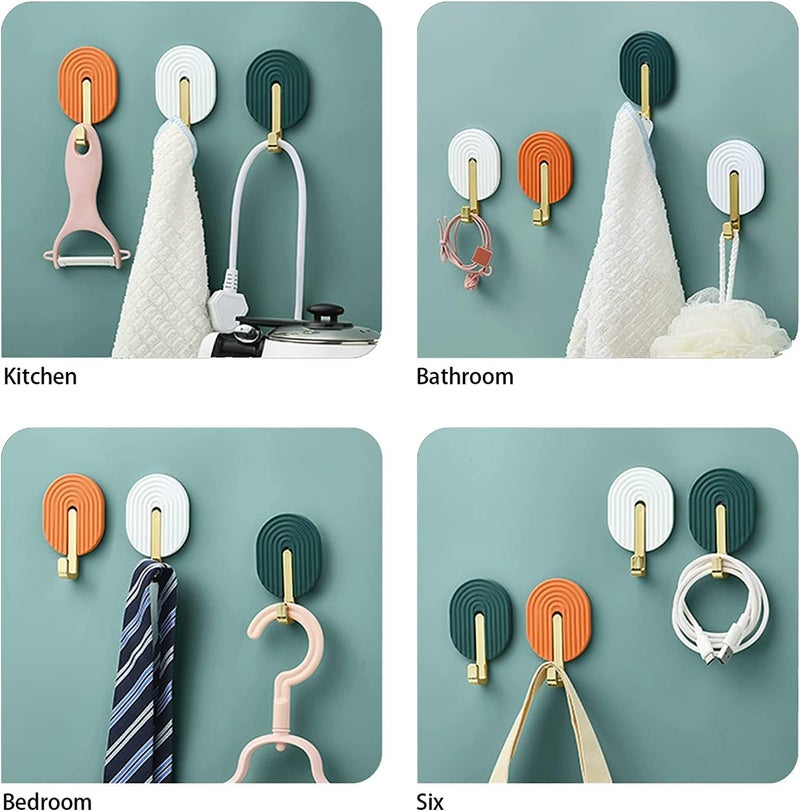 Luckam Self Adhesive Hooks, Colored Plastic Sticky Hooks, for Hanging Towel Coat Robe Keys, Wall Hanger Waterproof, 6 Pcs - Image 2
