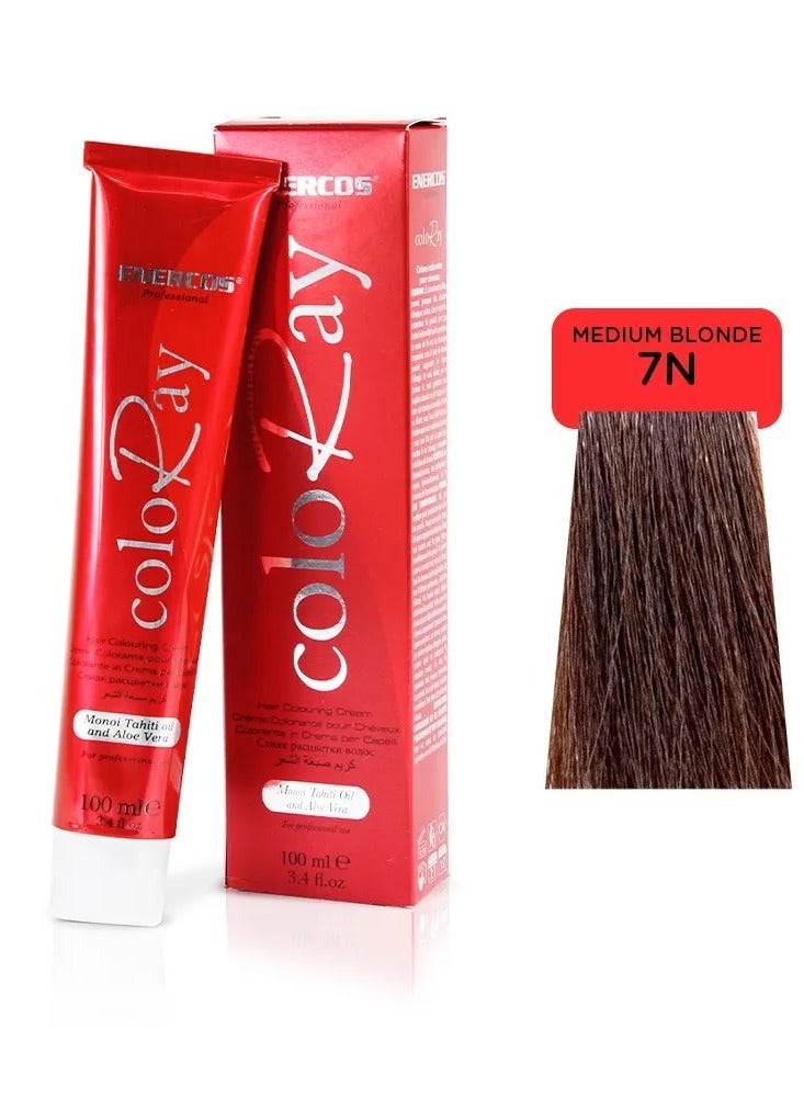 Enercos Professional Coloray Ammonia-Free Hair Color – Medium Blonde 7N, 100ml Permanent Dye for Vibrant, Long-Lasting Color and Silky Smooth Hair